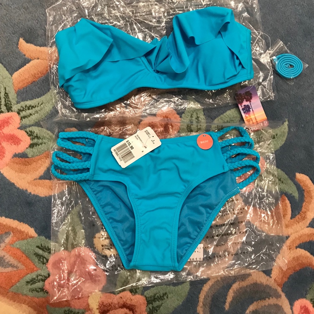 Forever 21 Braided Ruffle Plunge Cheeky Bikini